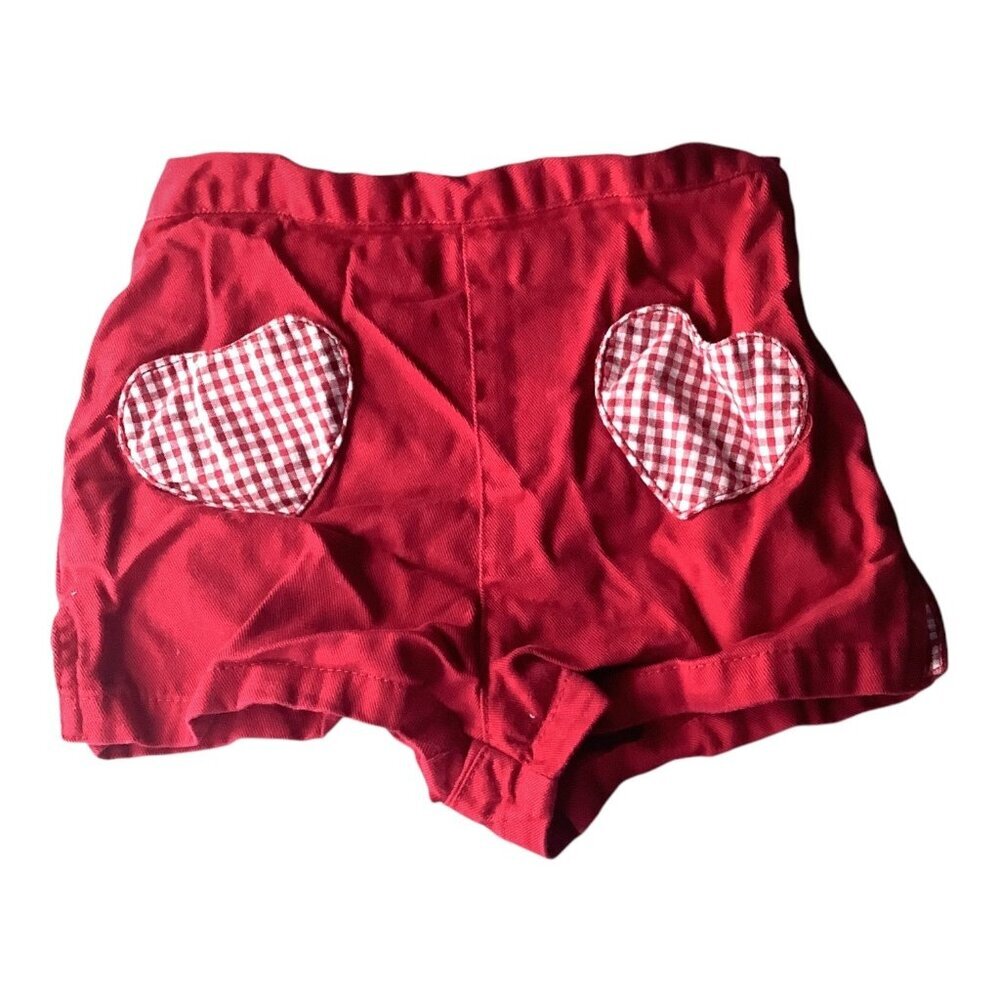 Baby Girl Red‎ & White Heart Pocket Shorts Size 18M Elastic Waist Soft Cotton